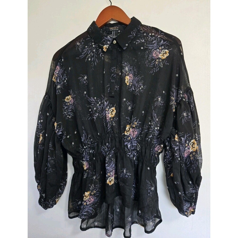 Forever 21‎ Blouse Womens M Floral Babydoll Y2K Retro Boho Fairy Grunge Festival
